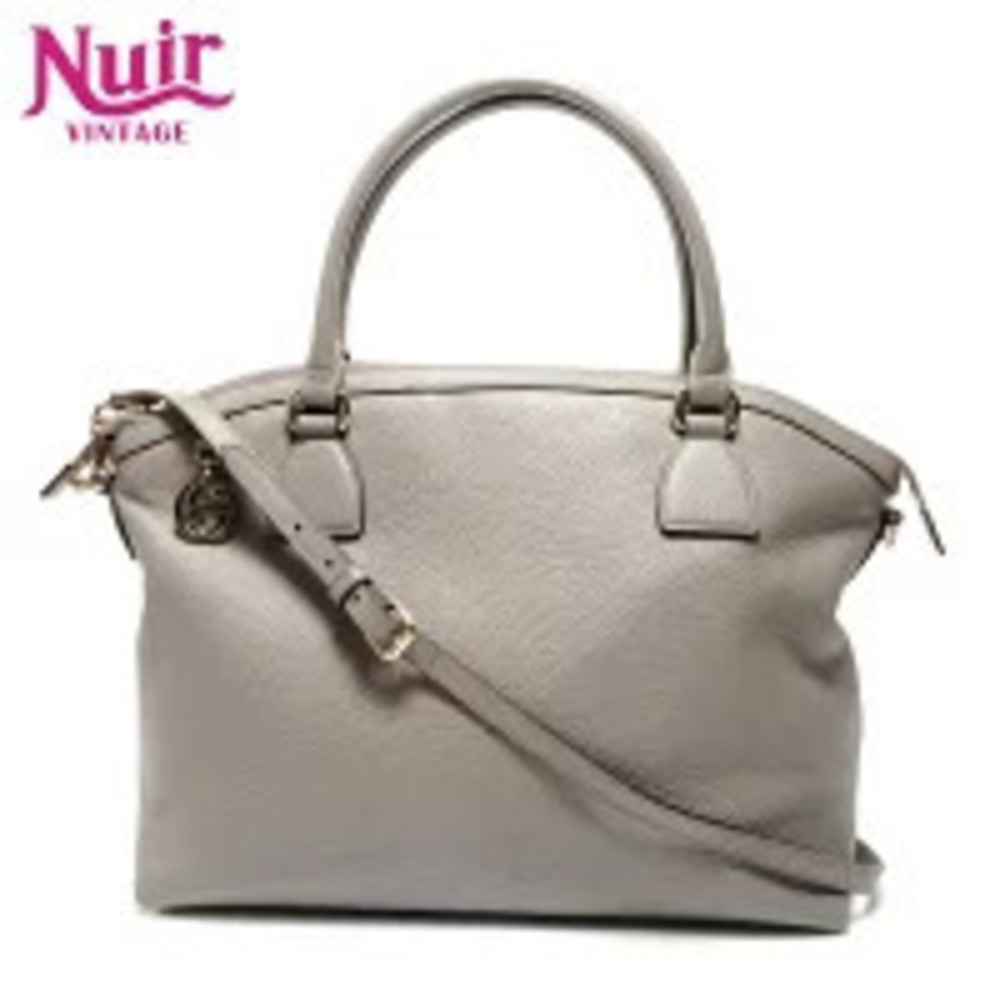 Gucci Leather Interlocking GG Shoulder Bag Gray